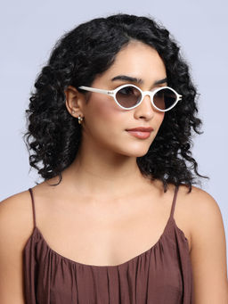 Twenty Dresses by Nykaa Fashion - White Full Rim Geometric Oval Shape Sunglasses