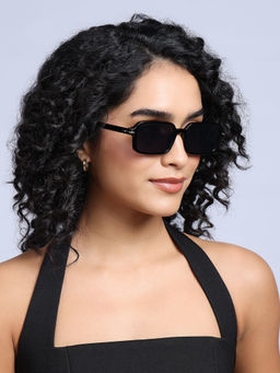 Twenty Dresses by Nykaa Fashion - Black Slim Rectangular Frame Full Rim Sunglasses
