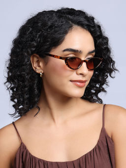 Twenty Dresses by Nykaa Fashion - Brown Trendy Animal Print Half Frame Cat-Eye Sunglasses