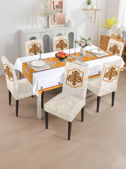 Cortina - Vanilla Waterproof Pvc Dining Table Cover & 6 Chair Covers 6 Seater