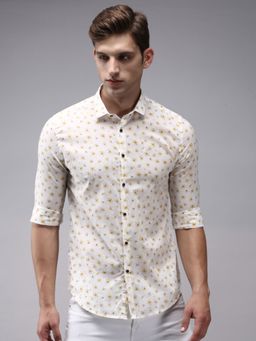SHOWOFFFF - Men Off White Collar Neck Floral Comfort Fit Shirt