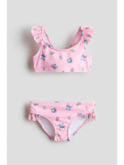 H&M - Girls Pink Flounced Printed Bikini Top and Bottom