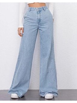 Off Duty India - Off Duty Sky Blue Fall Wide Leg High Rise Jeans