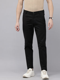 GENIPS - Mens Black Cotton Caribbean Slim Fit Trouser