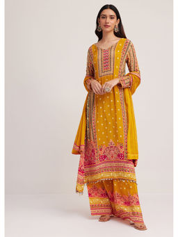 KALKI FASHION - Mustard Printed Kurta with Palazzo and Dupatta (Set of 3)