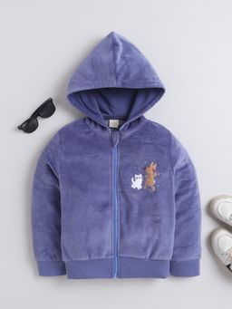 Baby Nation - Blue Solid Velvet Regular Hoodie