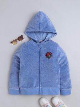 Baby Nation - Blue Solid Velvet Regular Hoodie