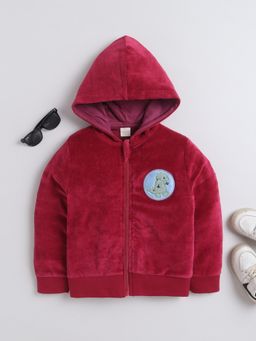 Baby Nation - Maroon Solid Velvet Regular Hoodie