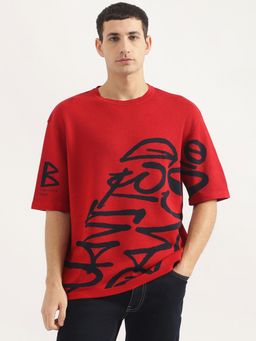 United Colors of Benetton - Men Boxy Fit Round Neck Printed Red T-Shirt