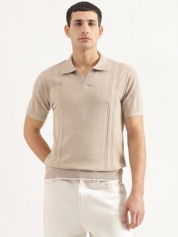 United Colors of Benetton - Men Regular Fit Collar Neck Solid/Plain Beige Polo T-Shirt