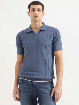 United Colors of Benetton - Men Regular Fit Collar Neck Solid/Plain Blue Polo T-Shirt