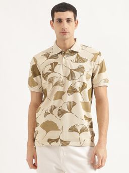 United Colors of Benetton - Men Relaxed Fit Collar Neck Printed Beige Polo T-Shirt