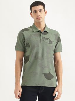 United Colors of Benetton - Men Relaxed Fit Collar Neck Printed Green Polo T-Shirt