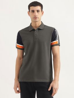 United Colors of Benetton - Men Relaxed Fit Collar Neck Solid/Plain Grey Polo T-Shirt