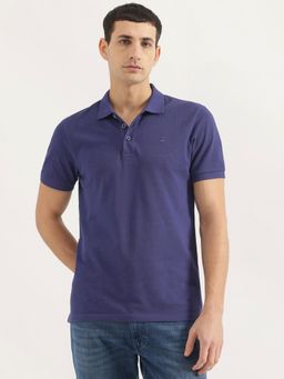United Colors of Benetton - Men Regular Fit Collar Neck Solid/Plain Blue Polo T-Shirt
