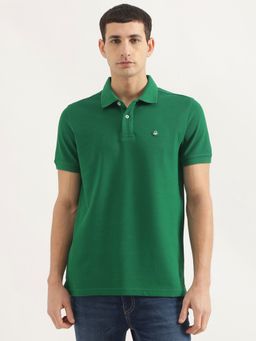 United Colors of Benetton - Men Relaxed Fit Collar Neck Solid/Plain Green Polo T-Shirt