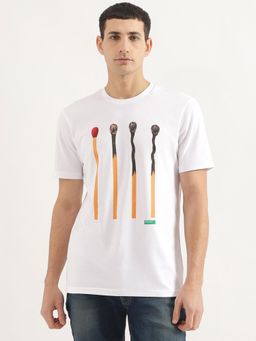 United Colors of Benetton - Men Relaxed Fit Round Neck Graphic White T-Shirt