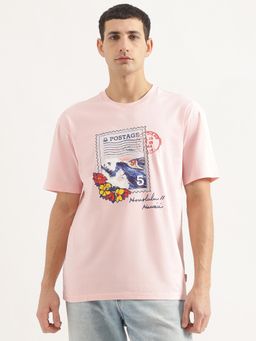 United Colors of Benetton - Men Boxy Fit Round Neck Printed Pink T-Shirt