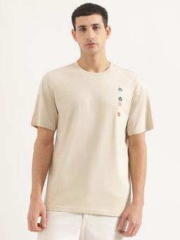 United Colors of Benetton - Men Boxy Fit Round Neck Solid/Plain Beige T-Shirt