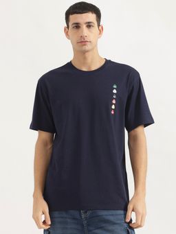 United Colors of Benetton - Men Boxy Fit Round Neck Solid/Plain Blue T-Shirt