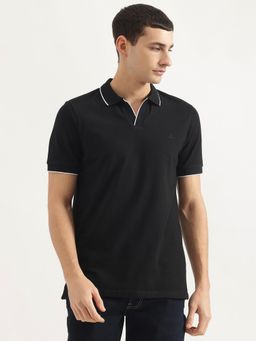 United Colors of Benetton - Men Regular Fit Collar Neck Solid/Plain Black Polo T-Shirt