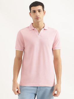 United Colors of Benetton - Men Regular Fit Collar Neck Solid/Plain Pink Polo T-Shirt