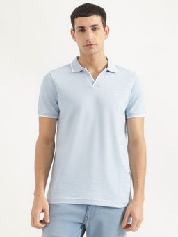 United Colors of Benetton - Men Regular Fit Collar Neck Solid/Plain Blue Polo T-Shirt