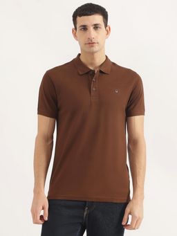 United Colors of Benetton - Men Regular Fit Collar Neck Solid/Plain Brown Polo T-Shirt