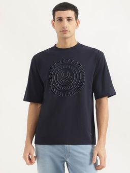 United Colors of Benetton - Men Oversized Fit Round Neck Printed Blue T-Shirt