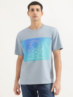 United Colors of Benetton - Men Boxy Fit Round Neck Printed Blue T-Shirt