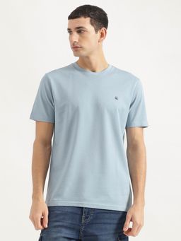United Colors of Benetton - Men Relaxed Fit Round Neck Solid/Plain Blue T-Shirt