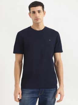 United Colors of Benetton - Men Relaxed Fit Round Neck Solid/Plain Blue T-Shirt