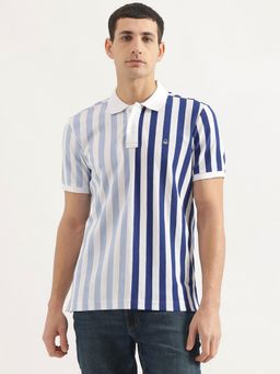 United Colors of Benetton - Men Relaxed Fit Collar Neck Stripes Blue Polo T-Shirt