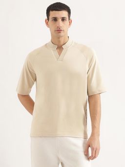 United Colors of Benetton - Men Oversized Fit Collar Neck Solid/Plain Beige Polo T-Shirt