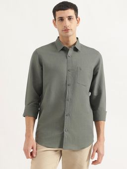 United Colors of Benetton - Men Regular Fit Collar Neck Solid/Plain Green Shirt