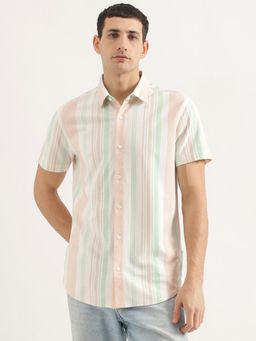 United Colors of Benetton - Men Regular Fit Collar Neck Stripes Multi-Color Shirt