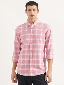 United Colors of Benetton - Men Regular Fit Collar Neck Checks Pink Shirt