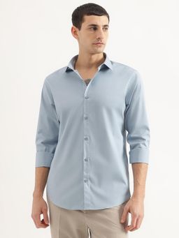 United Colors of Benetton - Men Slim Fit Collar Neck Solid/Plain Blue Shirt