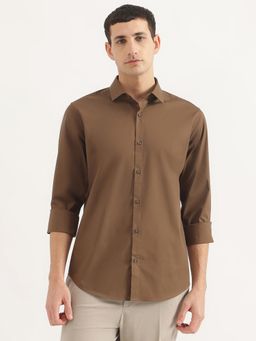 United Colors of Benetton - Men Slim Fit Collar Neck Solid/Plain Brown Shirt