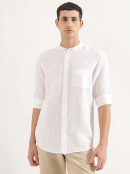 United Colors of Benetton - Men Regular Fit Mandarin Neck Solid/Plain White Shirt