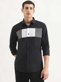 United Colors of Benetton - Men Slim Fit Collar Neck Colorblock Black Shirt