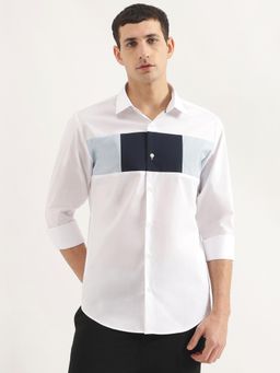 United Colors of Benetton - Men Slim Fit Collar Neck Colorblock White Shirt
