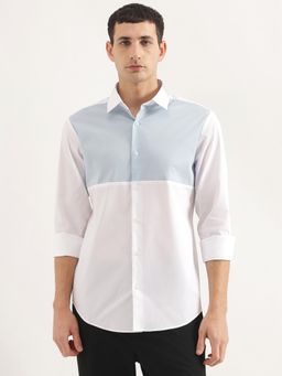 United Colors of Benetton - Men Slim Fit Collar Neck Colorblock White Shirt