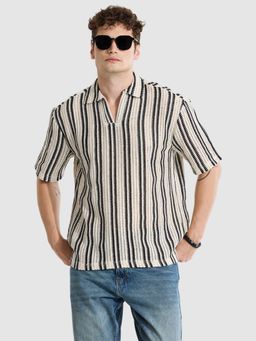 Snitch - Cream Box Fit Crochet Polo T-Shirt