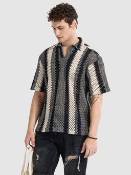 Snitch - Grey Box Fit Crochet Polo T-Shirt