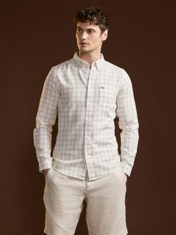 The Bear House - Mens Slim Fit White Check Casual Shirt