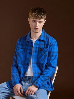 The Bear House - Mens Blue Regular Fit Checks Cotton Casual Shirt