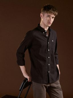 The Bear House - Mens Black Slim Fit Solid Cotton Casual Shirt