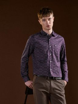 The Bear House - Mens Purple Tailored Fit Abstract Cotton Formal Shirt