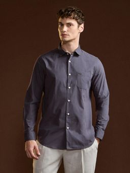 The Bear House - Mens Tailored Fit Grey Cotton Solid Formal Shirt